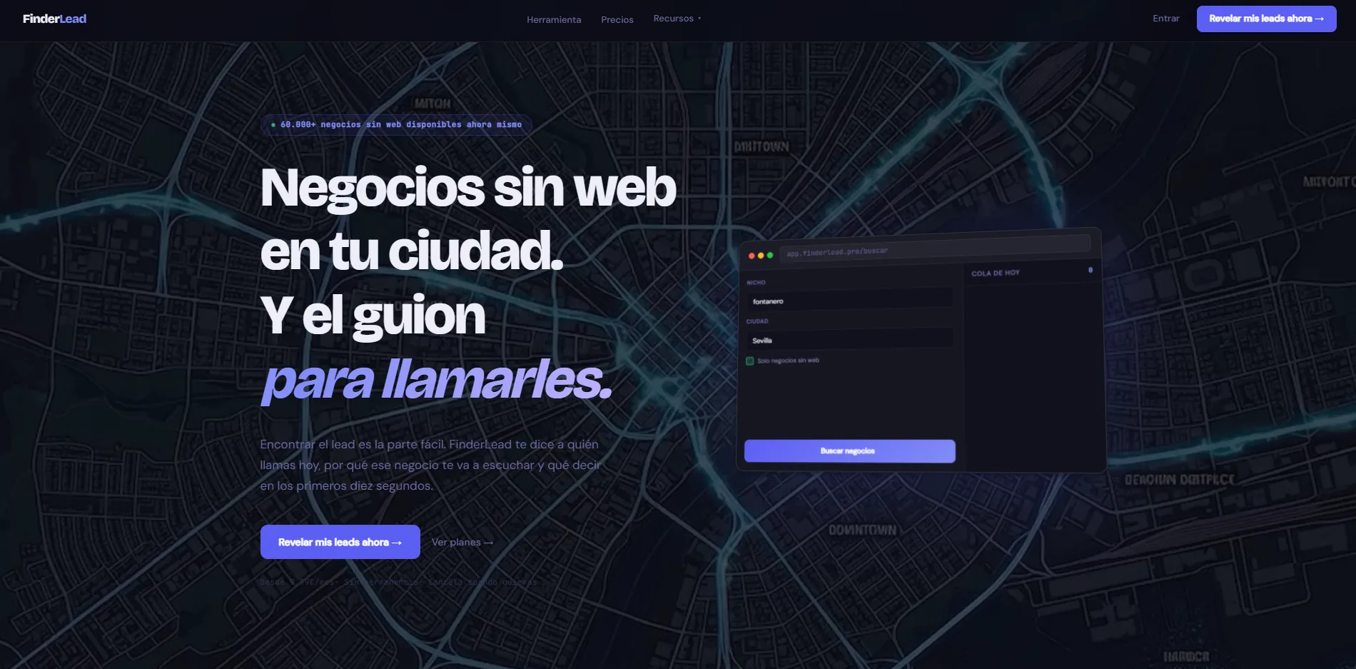 Página principal de FinderLead